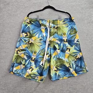 Corona Extra Shorts 36 Blue Graphic‎ Print Swimwear Beer Bottles Palm Leaves